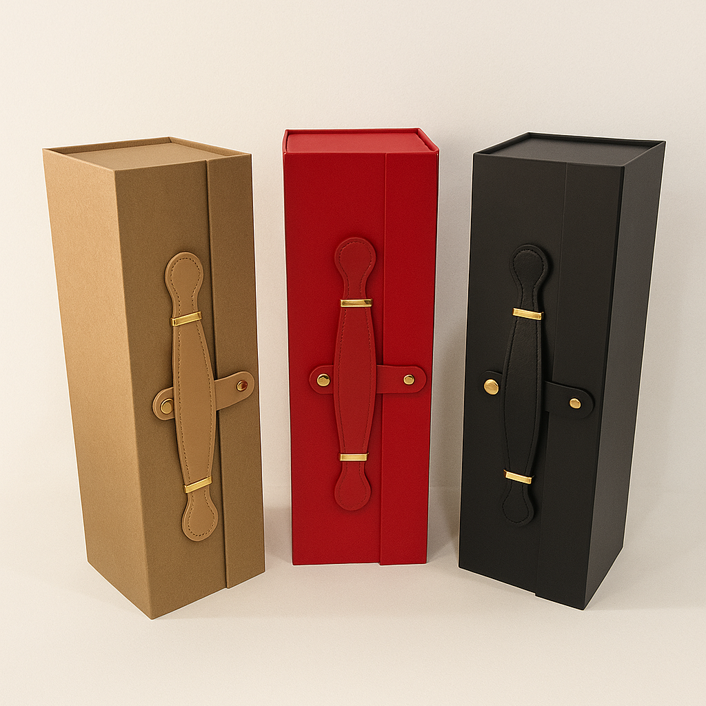 Caja tipo maletín para botellas