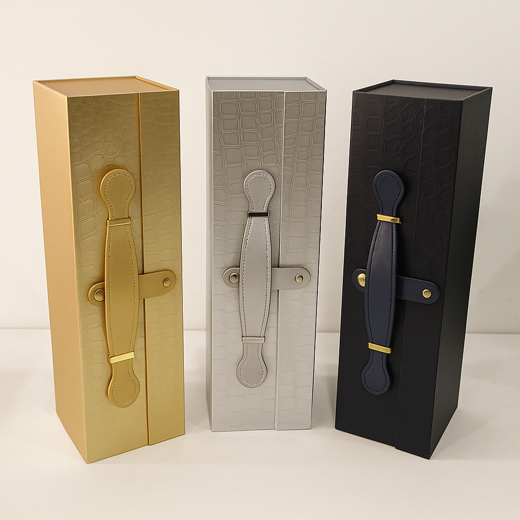 Caja tipo maletín para botellas